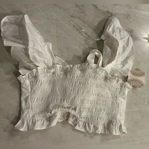 Altar'd State White Smocked Flutter Sleeve Crop Top